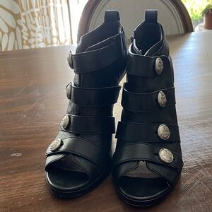 Coach Black Heeled Boots with Silver Accents
